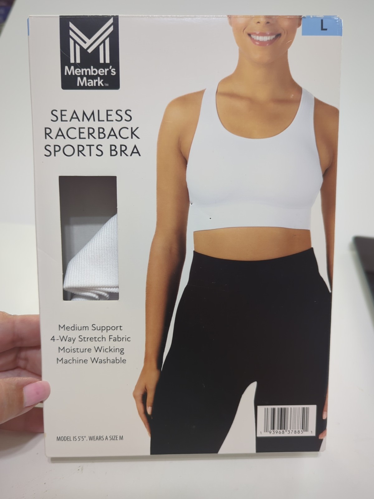 Member’s Mark Women’s Seamless Racerback Medium Support Sports Bra White Sz L