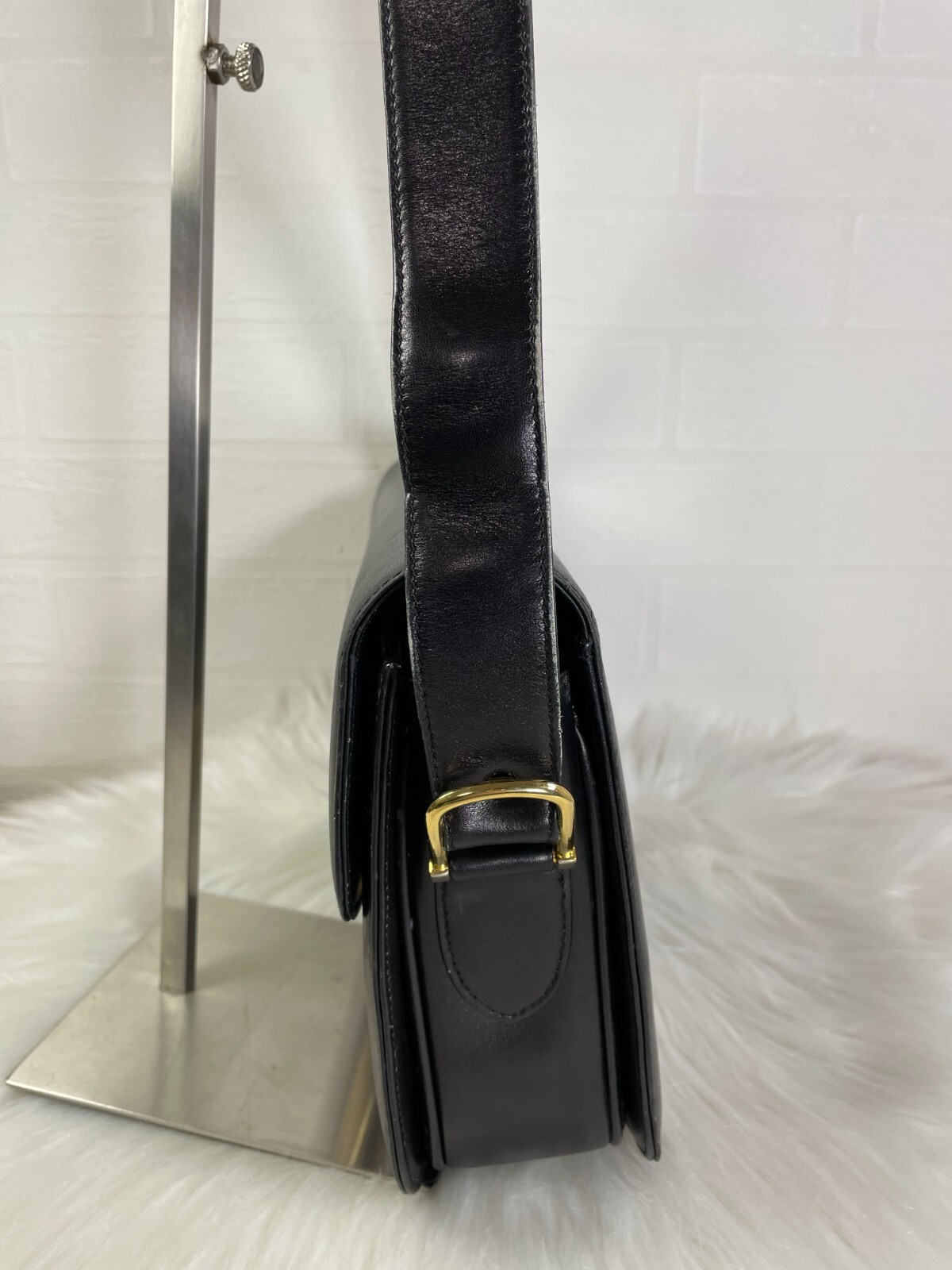 Celine Horse Carriage Shoulder Bag Black Leather Old Vintage Authen
