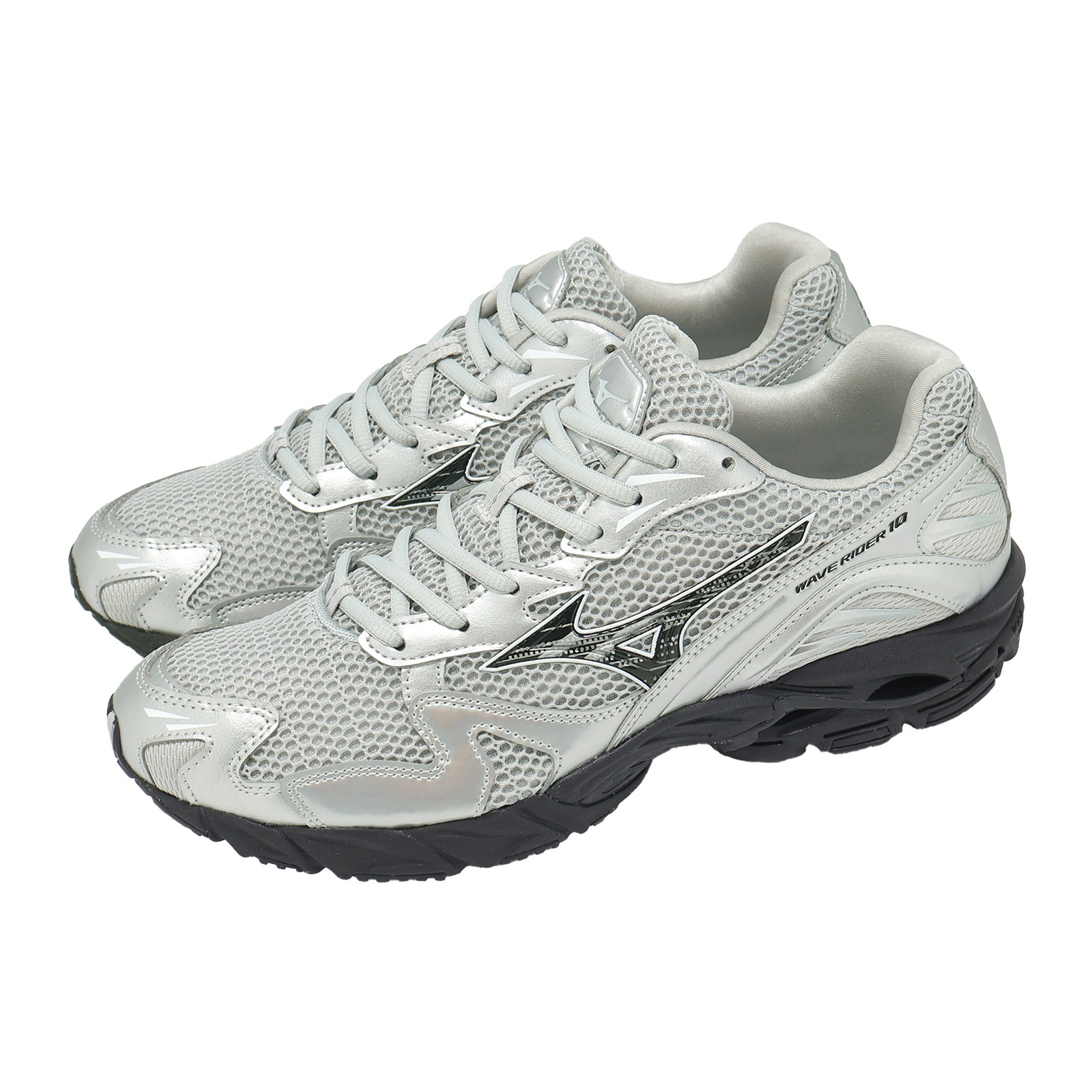Mizuno Wave Rider 10 Silver Black Men Unisex Casual Shoes Sneakers D1GA2431-52