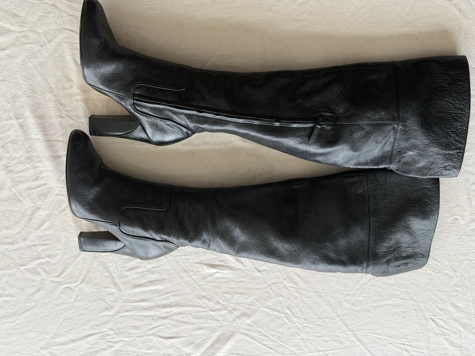 Eden Women’s Brown Leather Over the Knee Boots Almond Toe Block Heel Zip 8