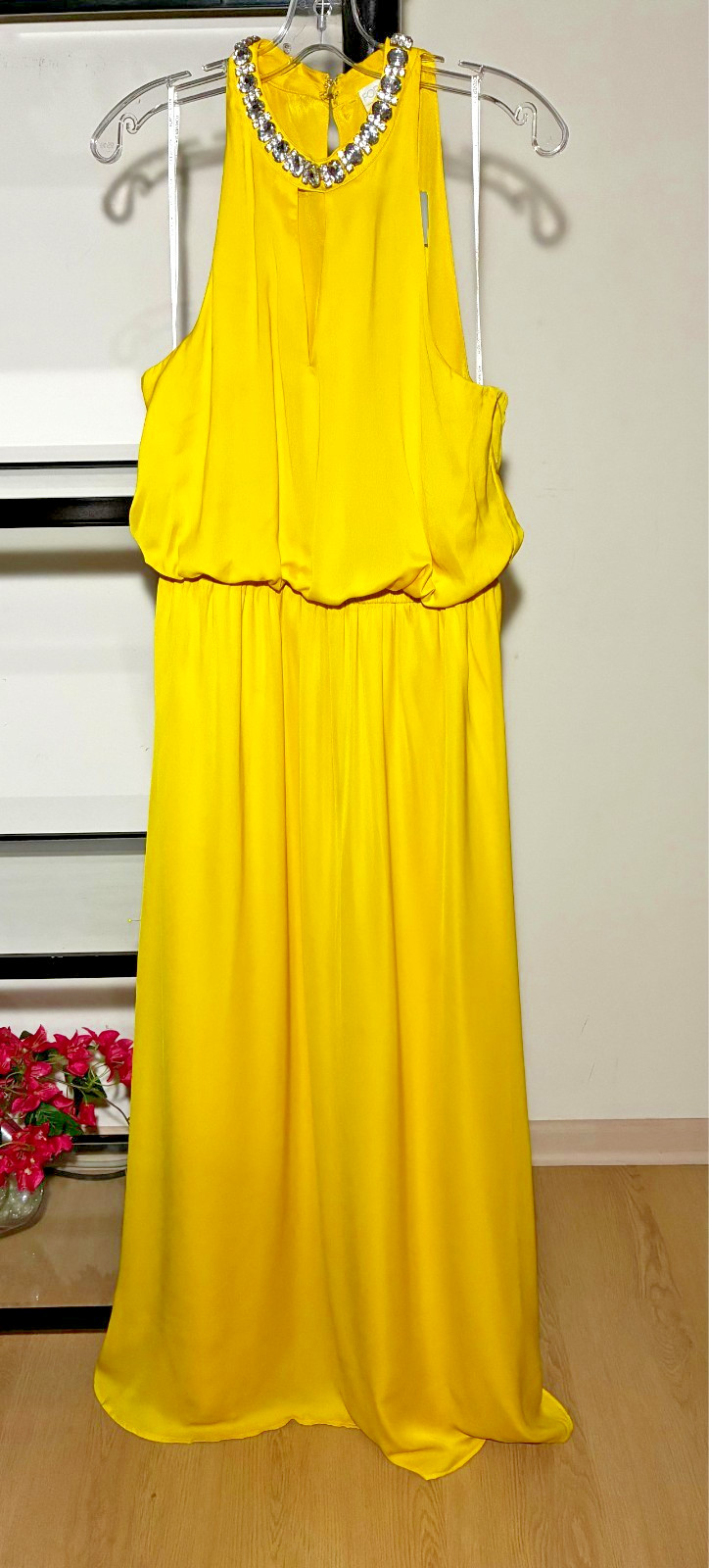 NWT-Forever 21 High Crystal Neck Keyhole Dress-Yellow – Size XL