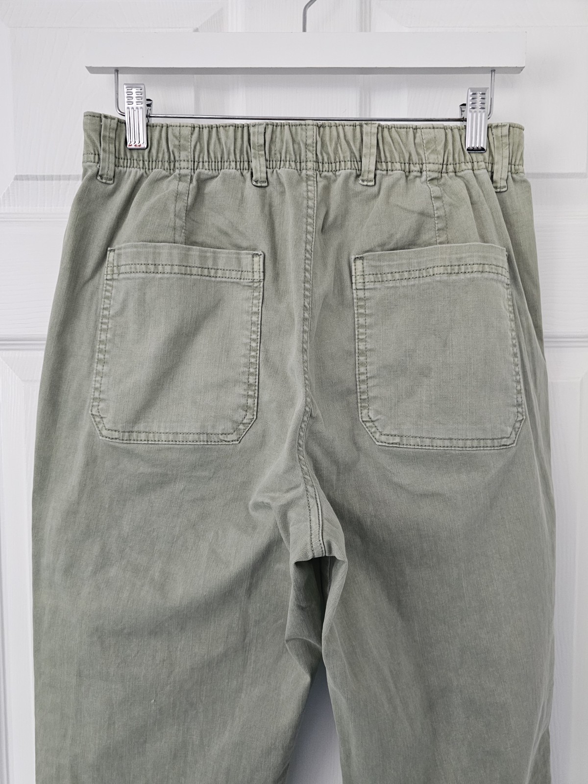EX M&S Chino Trousers Cuffed Size 10 Cotton Blend Soft Green Elasticated BNWOT