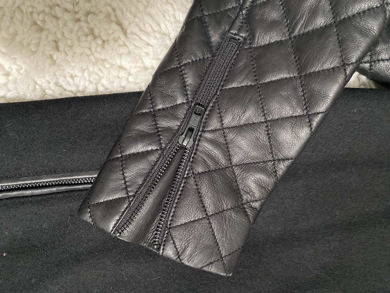 TROUVÉ Quilted 100% Leather Trim & Wool Blend Moto Jacket Women’s Sz M $258 NEW!