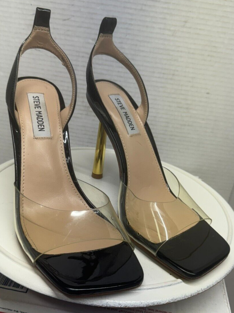 Steve Madden Womens Buoyant Black Heel Sandals Open Toe Clear toe Shoes 8 39 M
