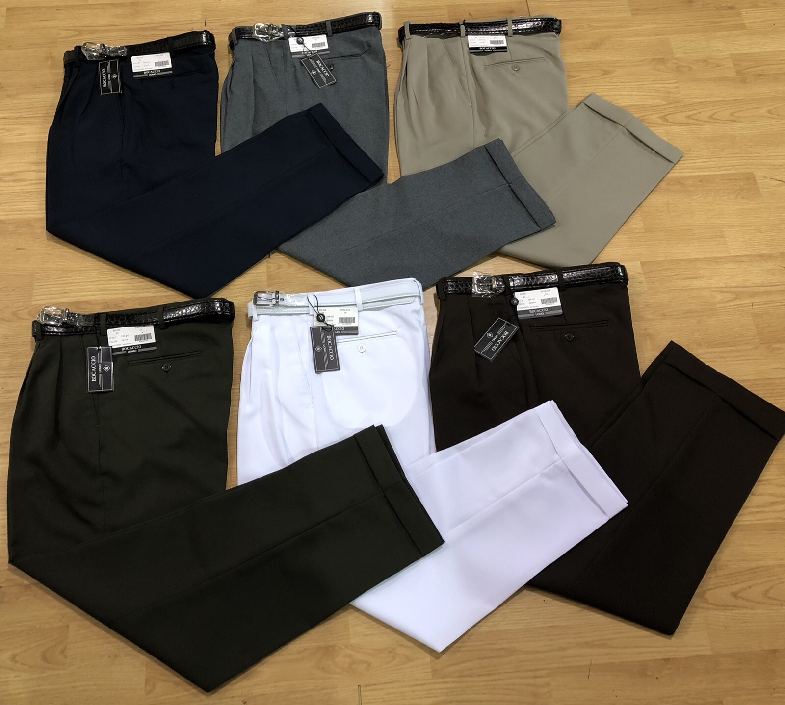 MEN’S PLEATED DRESS PANTS SLACKS TROUSERS BELTED CUFFED BOTTOMS SIZES 28 to 70