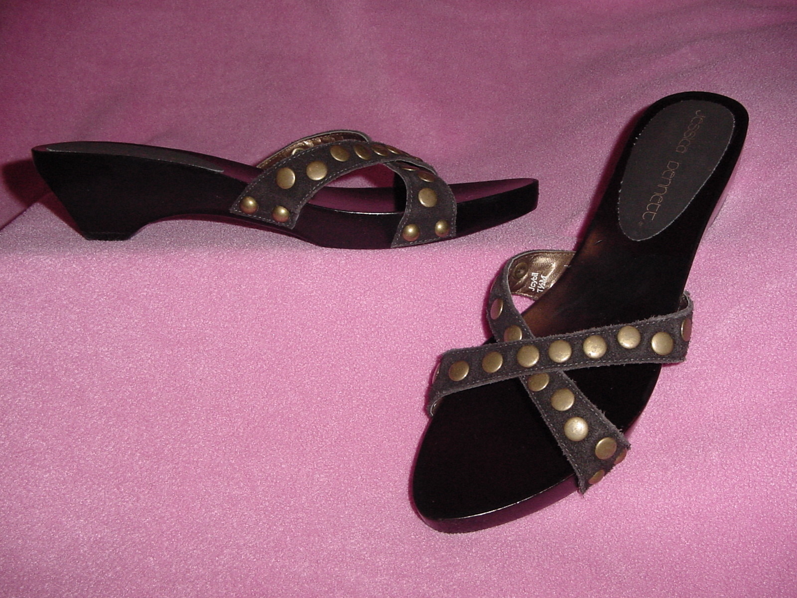 BROWN SUEDE Slide Nail Heads “Cybil” by Jessica Bennett 7.5~8.5 NEW~FREE SHIP