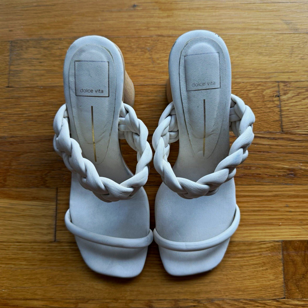 Dolce Vita Braided Strap Block Heel Slide Sandals Ivory/Cream Size 6.5