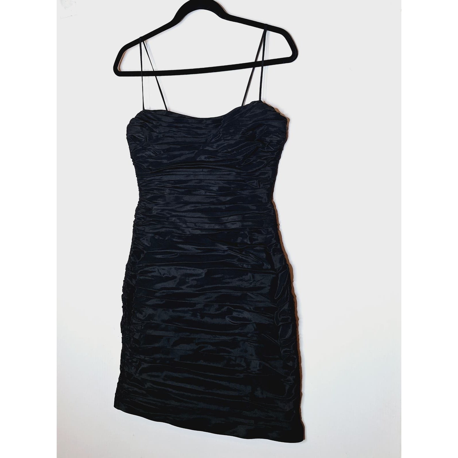 Teri Jon Rickie Freeman Taffeta Black Ruched Dress 4 Bodycon Cocktail LBD