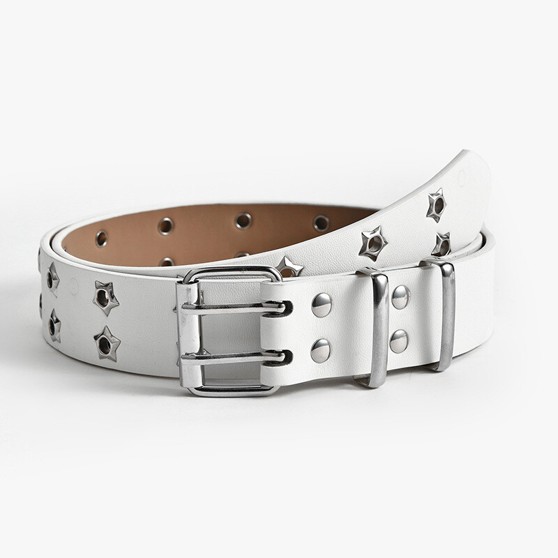 Unisex Star Grommet Belt Studded PU Leather Holes Punk Waistband 43.3*1.3 In
