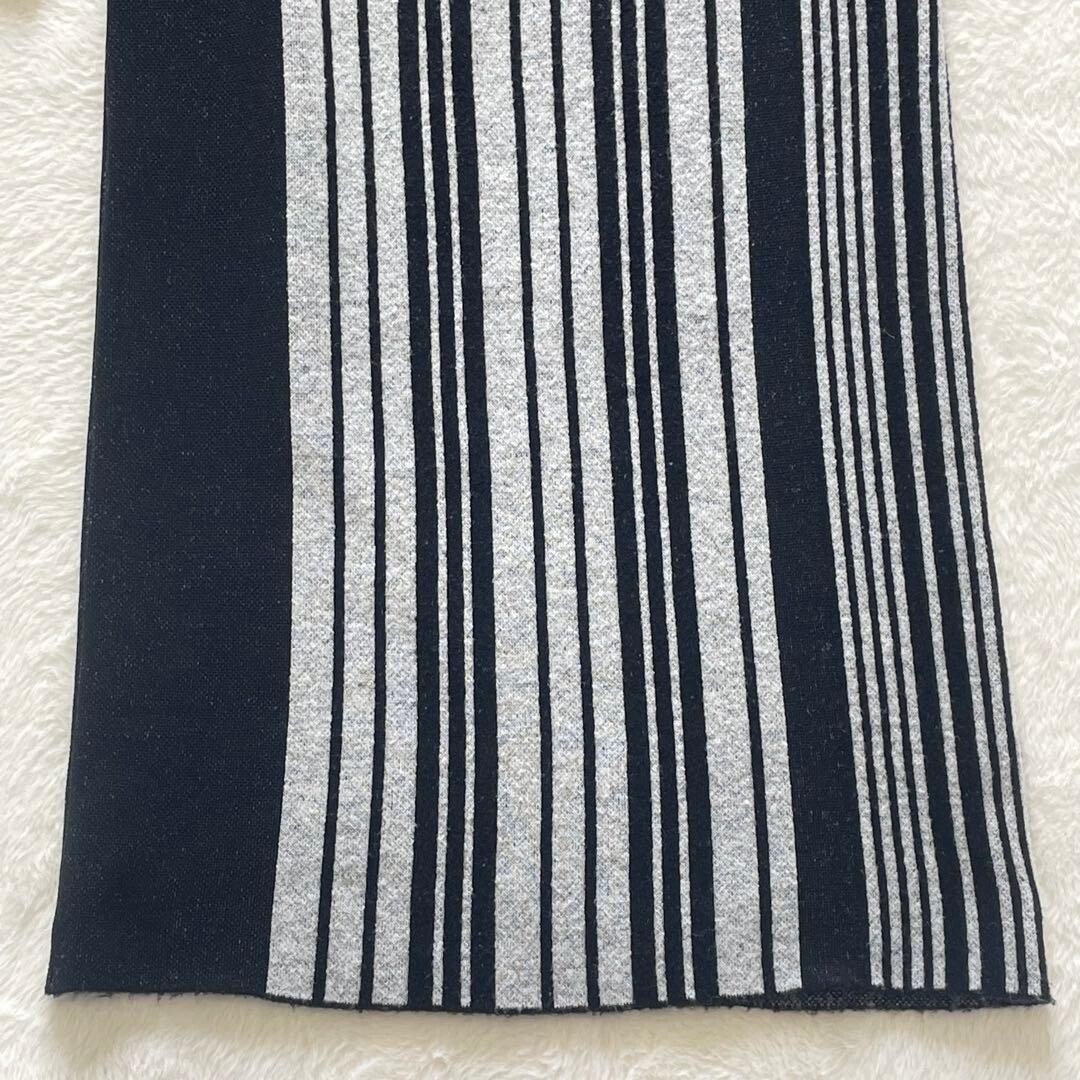 Mame Kurogouchi Multi Stripe Jacquard Knit Dress High Neck Black White Auth