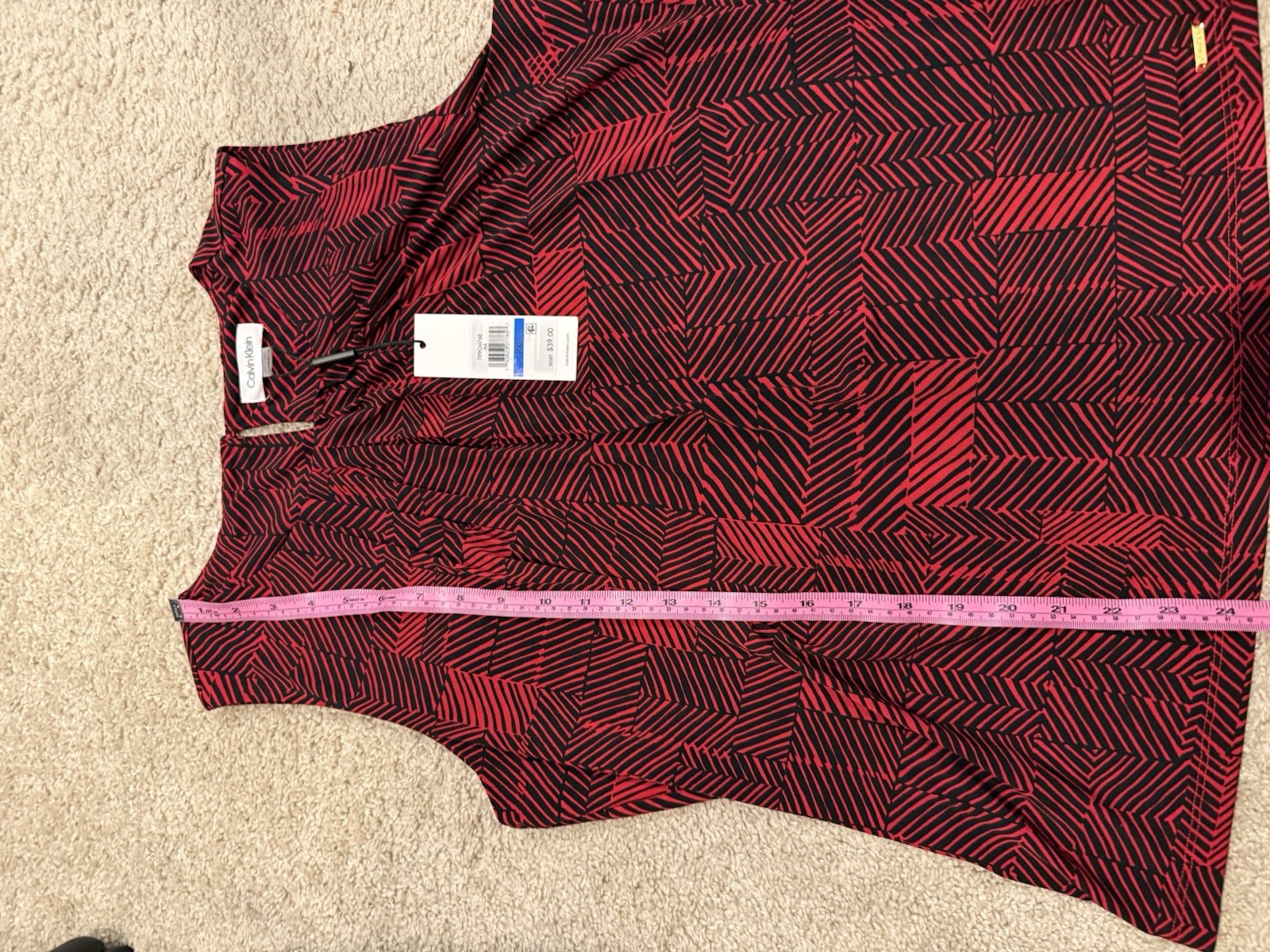 NWT Calvin Klein Petites Size PXL Red Black Stripe Stretch Spandex Mix Tank Top