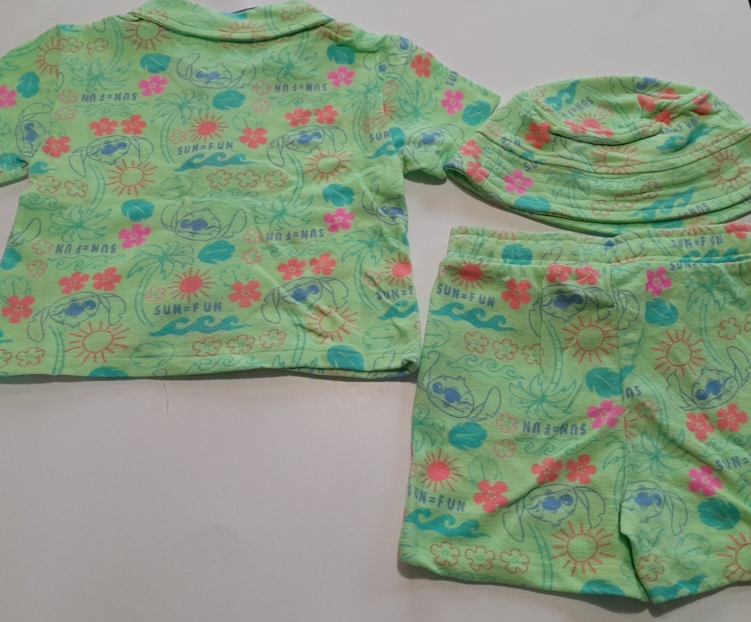 Disney Lilo & Stitch 3-Piece Set 24 Months Button Shirt Shorts Hat NWT