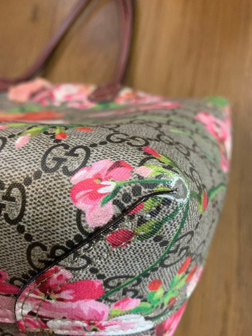 GUCCI GG Blooms Supreme Tote Bag Shoulder Bag Floral PVC Leather Reversible F/S