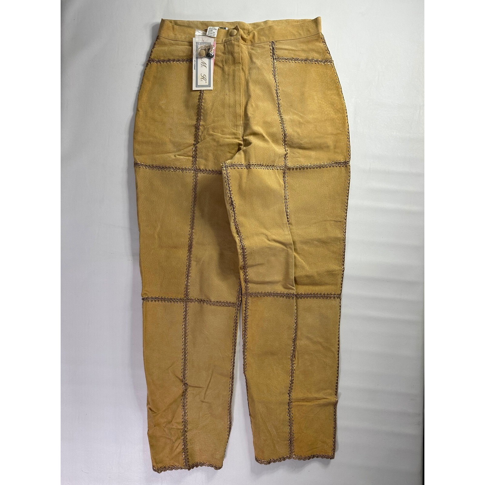 SMH Vintage Y2K Sz 14 30″ Waist Suede Patchwork Western Leather Pants Boho Flare