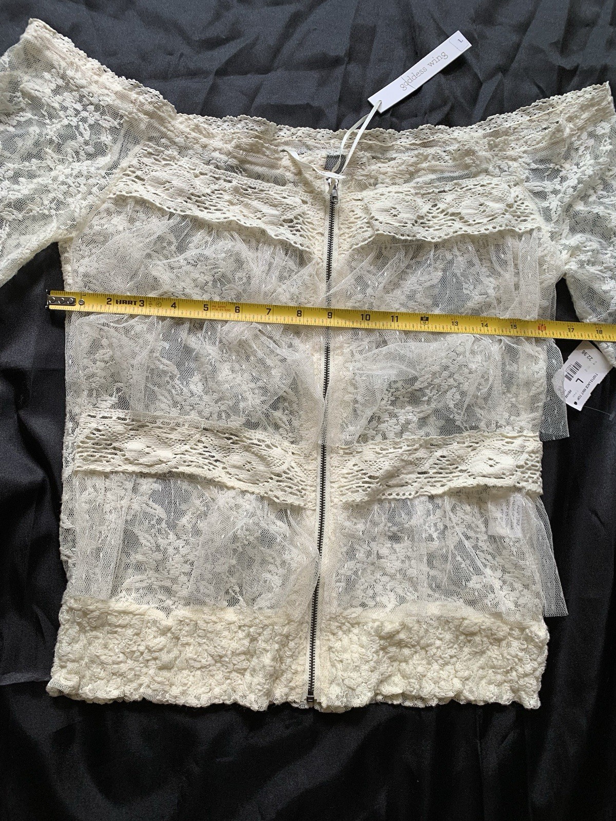 Goddess Wing ☀️ Blouse Top Women Woman Size Large Lace Off White Beige Zipper