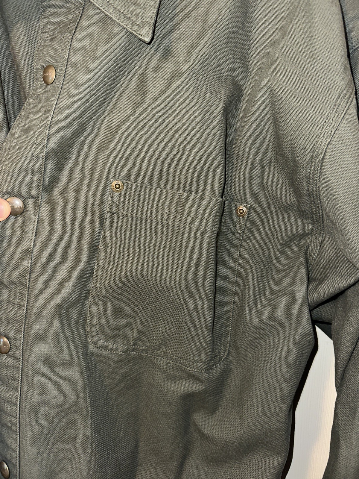 Vintage Carhartt Mens XL Flannel Lined Canvas Shirt Jacket Shacket Green Plaid⁠