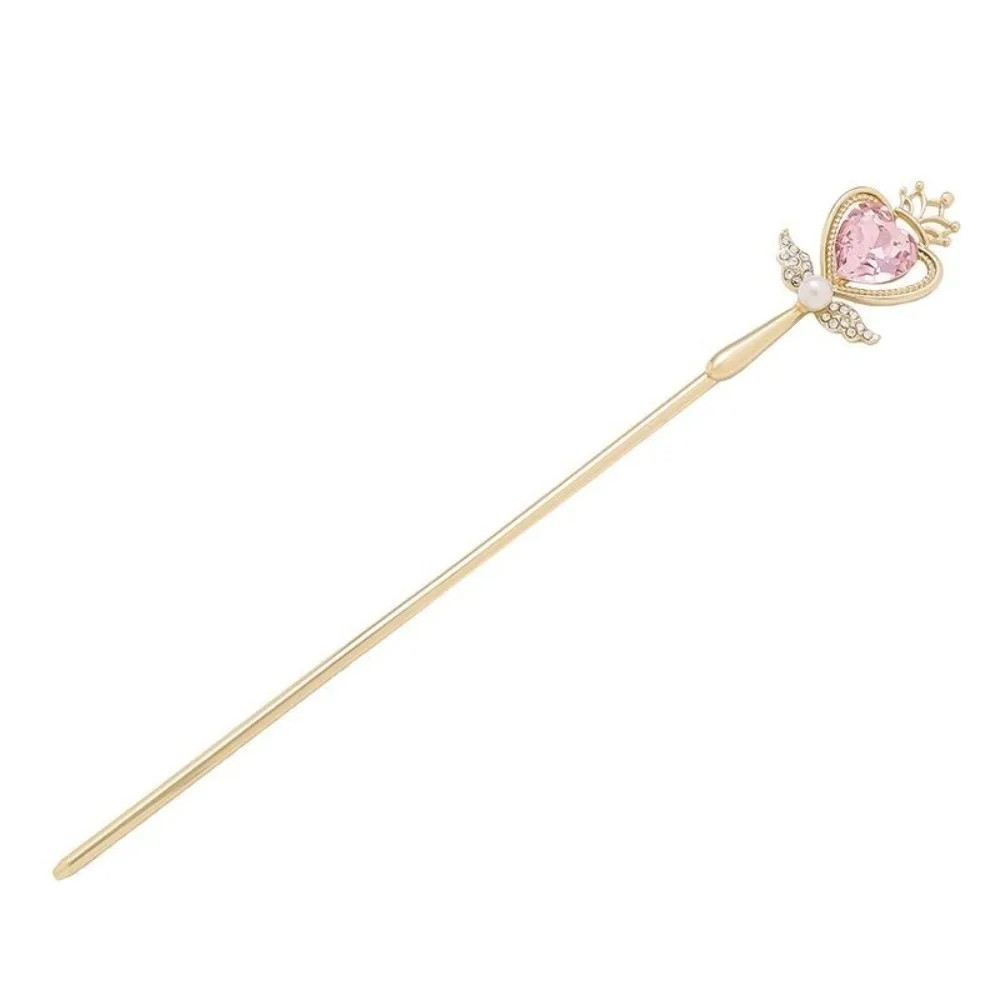 Magic Wand Rhinestone Pearl Hair Sticks Sweet Hollow Heart Bow Crown Alloy Jewel