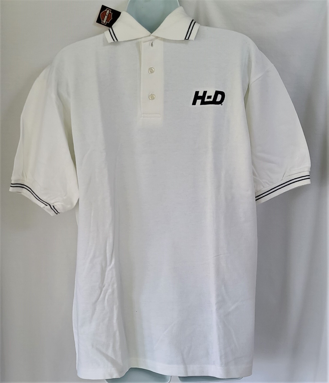 Harley Davidson SS Shirt Polo Golf White Texture Button Embroidered 47in Mens L