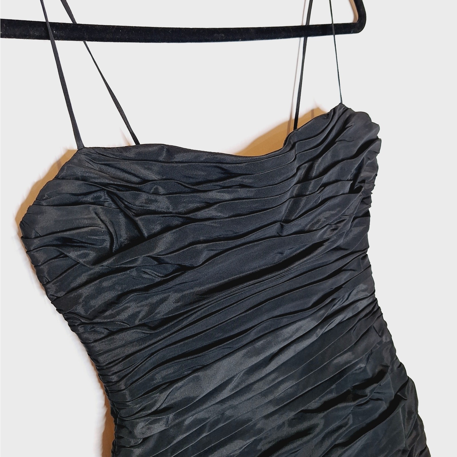 Teri Jon Rickie Freeman Taffeta Black Ruched Dress 4 Bodycon Cocktail LBD