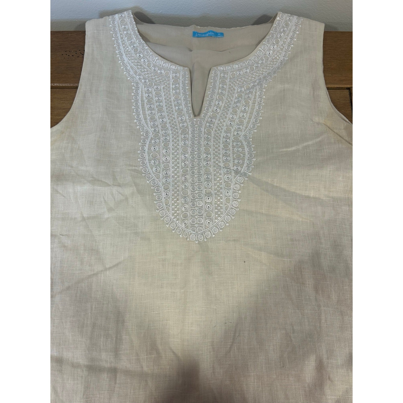 J MCLAUGHLIN Sz M 100% Linen Fully Lined Lightweight Coastal Beach Cottage-Core