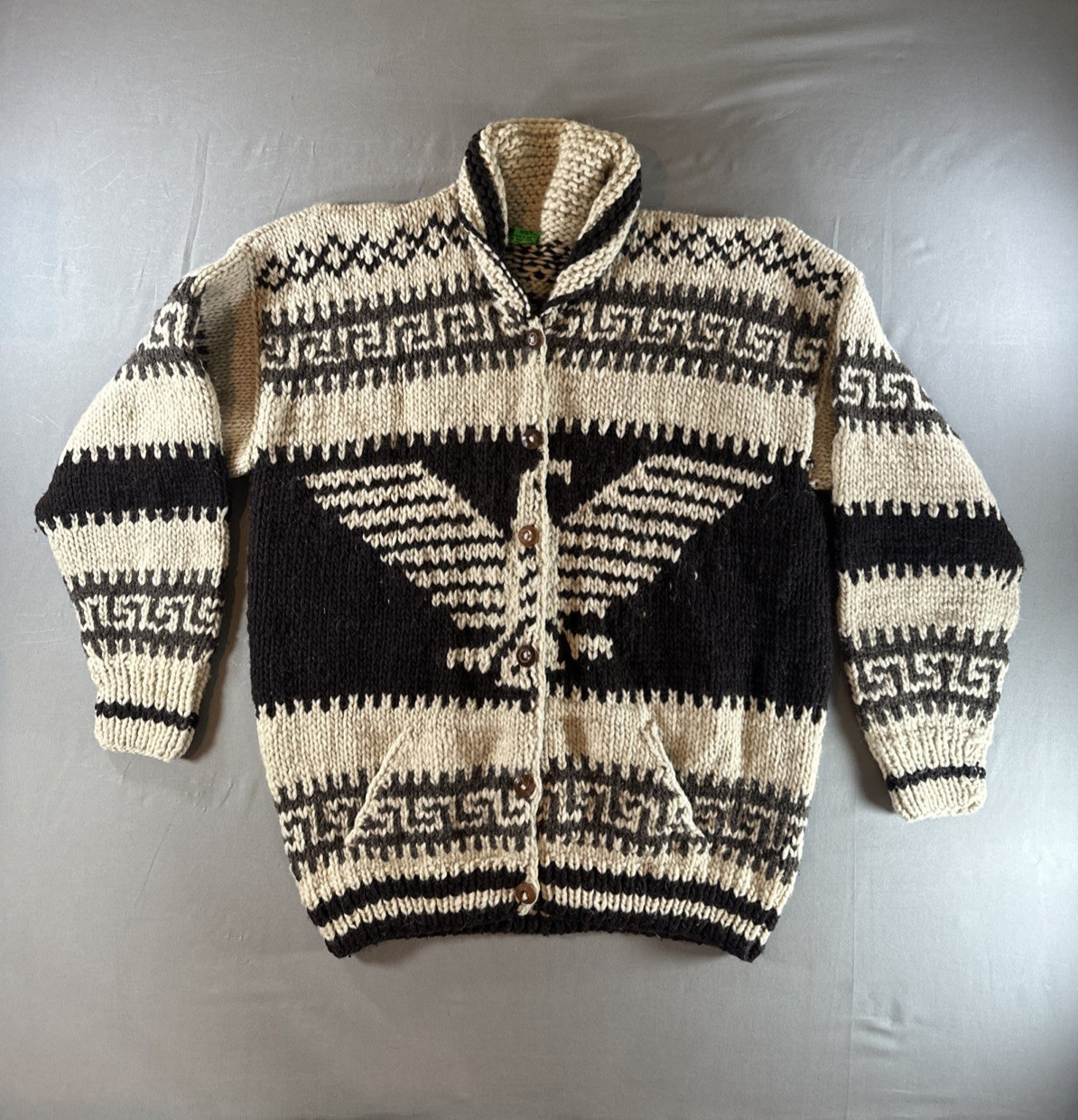 VTG El Gringo Imports 100% Wool Cardigan Handmade Ecuador Thunderbird Sweater