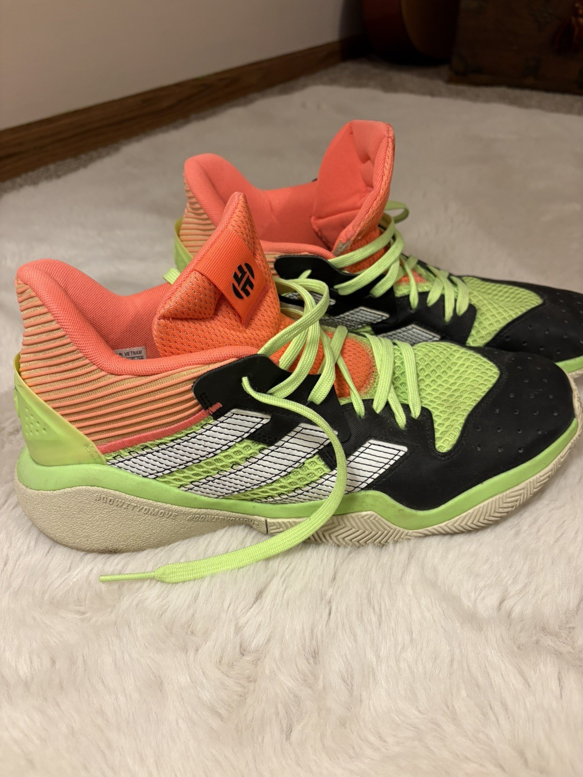 Adidas Harden Stepback Men’s Sz 12 Basketball Shoe Black Coral Neon Green EF9890