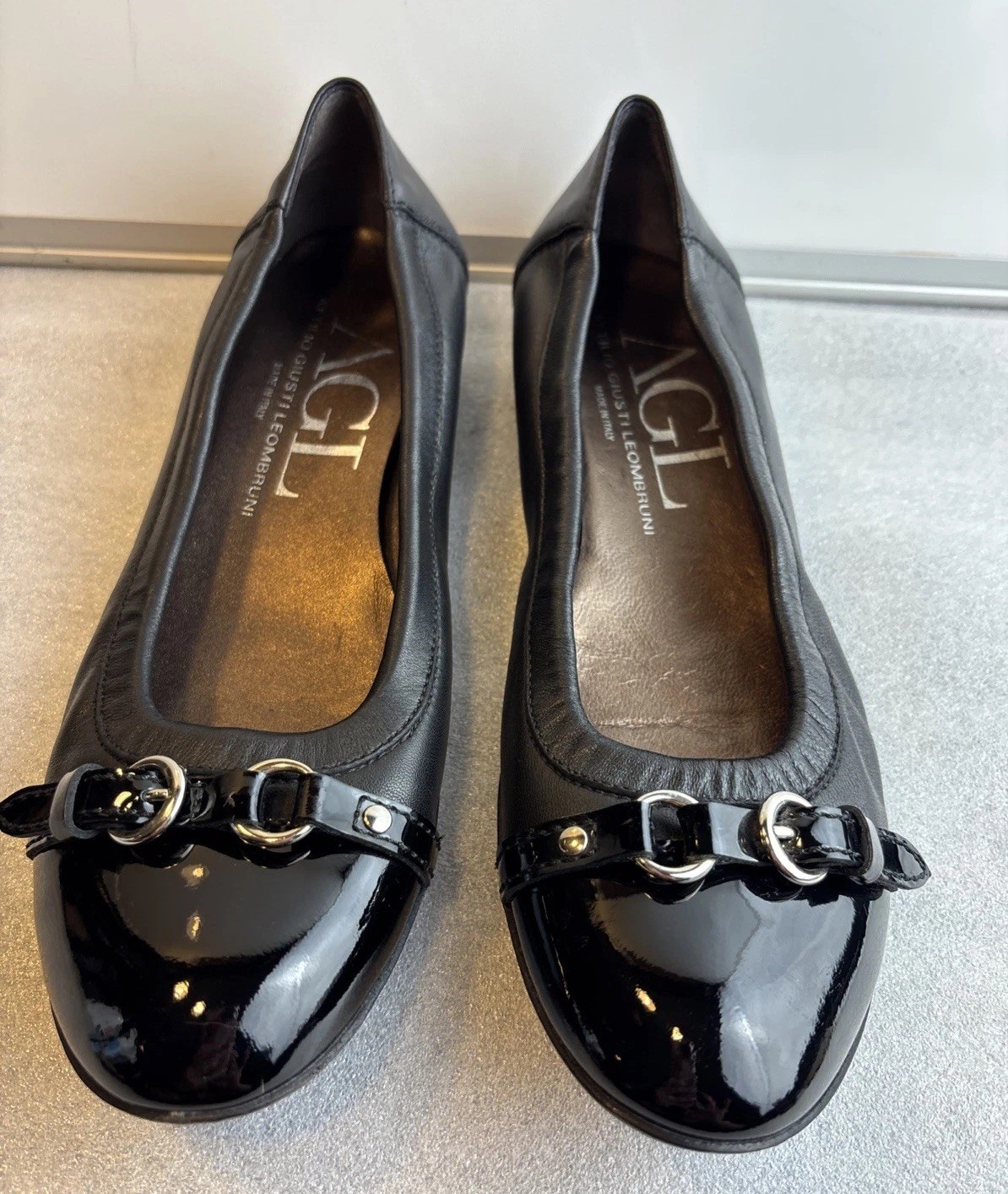 AGL Attilio Giusti Leombruni Black Leather Slip On Ballet Flats Women’s SZ 38.5