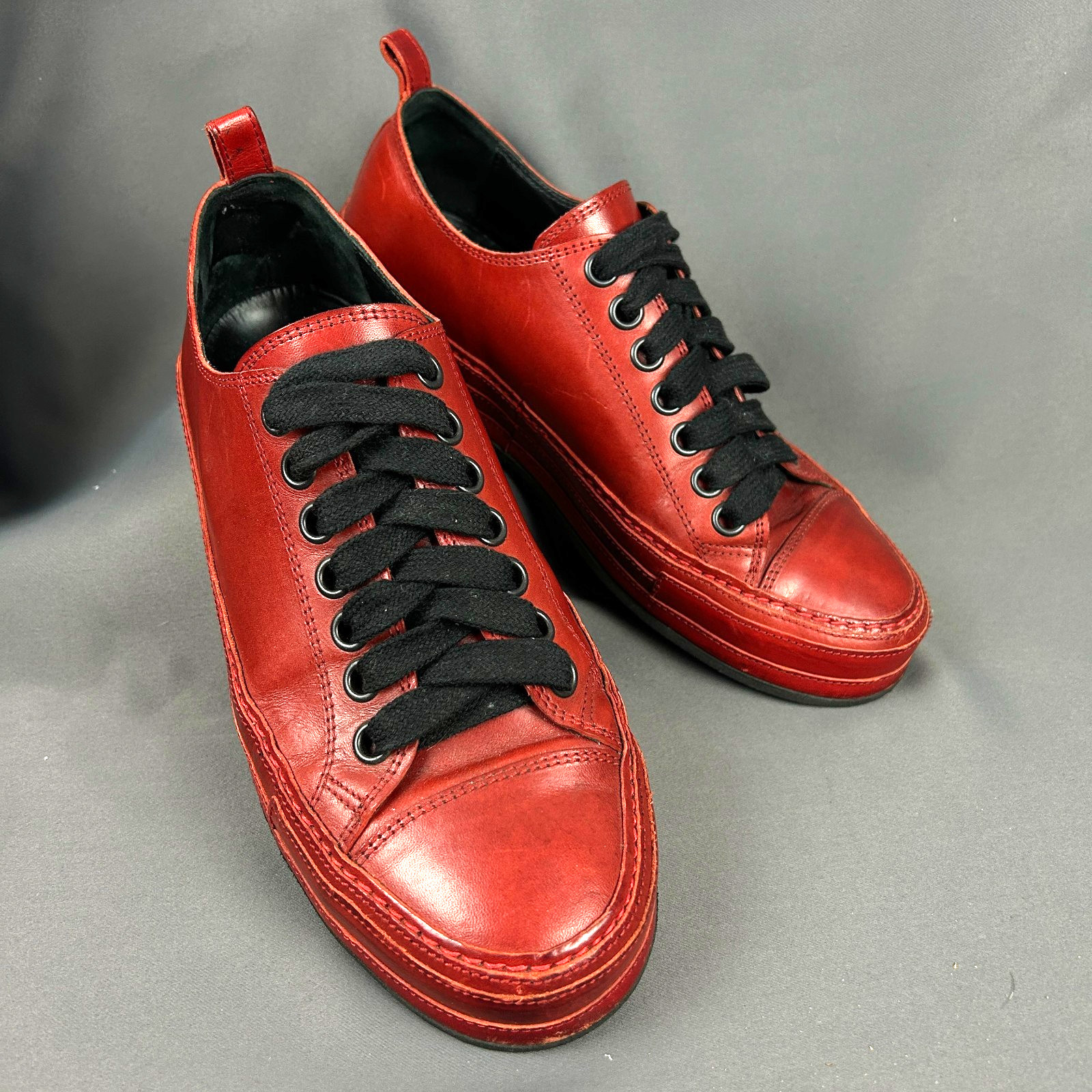 Ann Demeulemeester Red Leather Low Top Sneakers Shoes Size EU 38.5 US 8.5