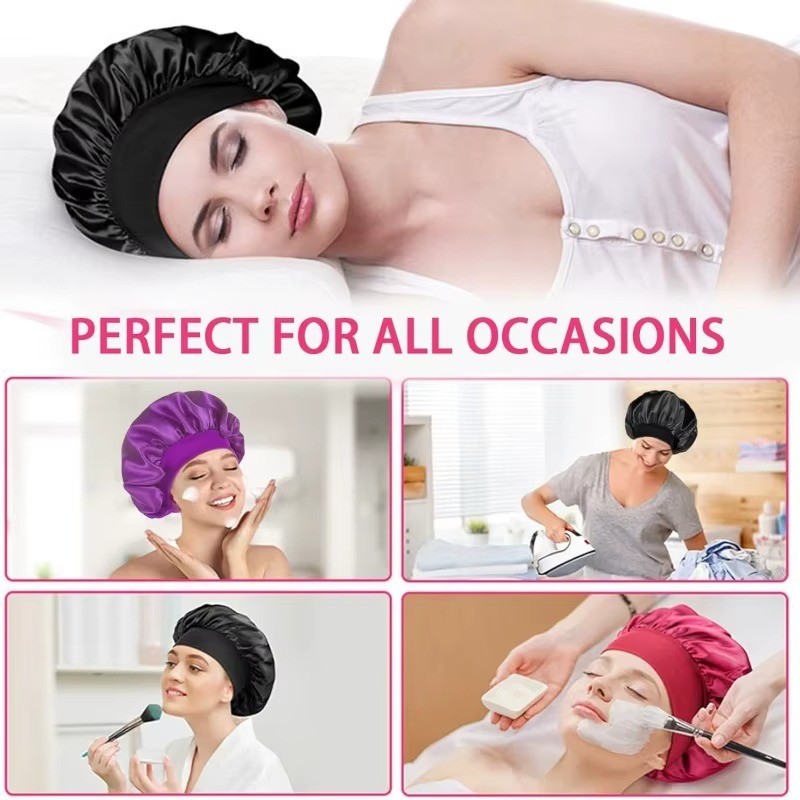 Satin Bonnet Silk Hair Bonnet Adjustable Bonne for Sleeping with Tie Band LOT