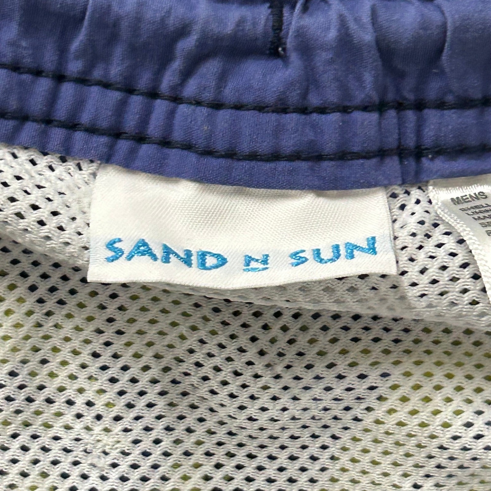Sand N Sun Swim Trunks Mens Size L Navy Yellow Hibiscus Floral Mesh Lined Beach