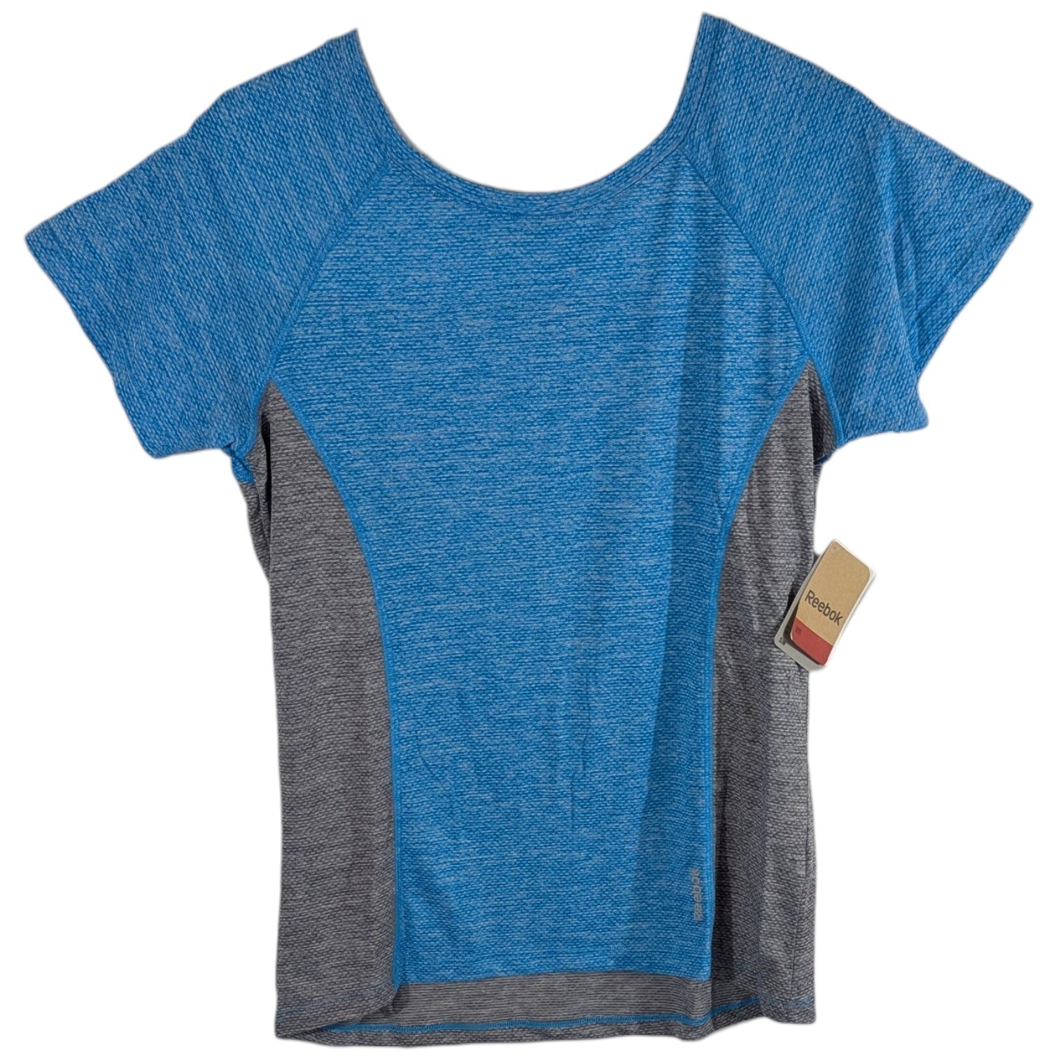 Reebok Womens Athletic T Shirt Medium Neon Blue Gray Heather Moisture Wicking