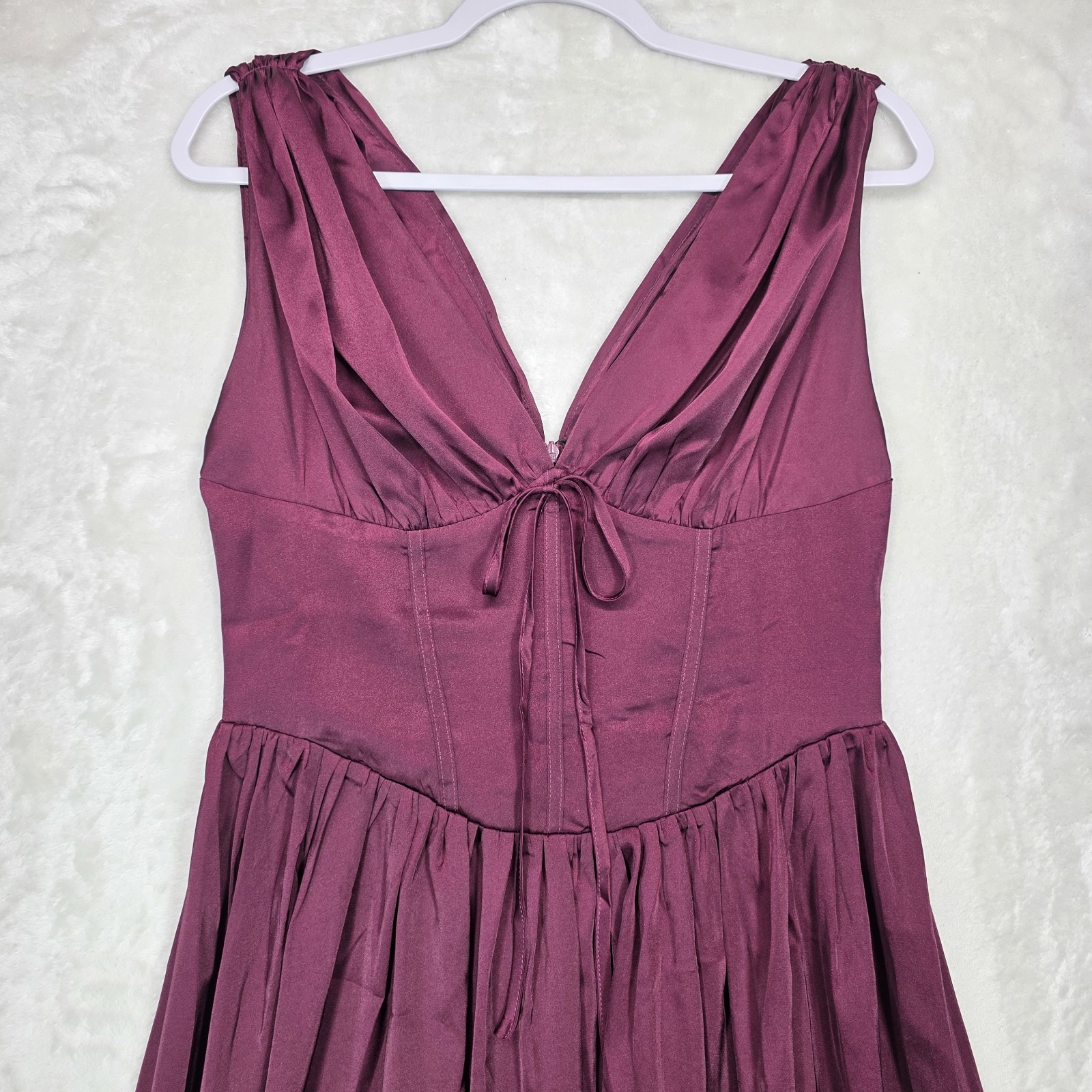 Boohoo Burgandy Milkmaid Maxi Dress Deep Plunge V-neck Sz 6 Basque Sleeveless