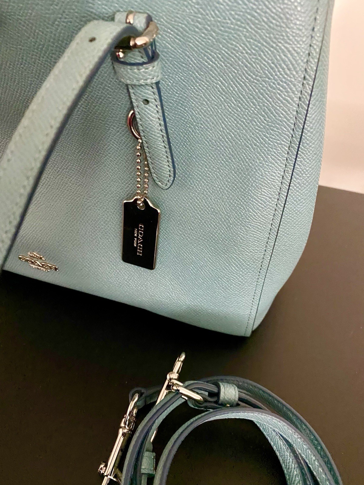 Coach Blue Pebbled Satchel Handle w/ Detachable Strap, Zip Turn Lock Carryall 29