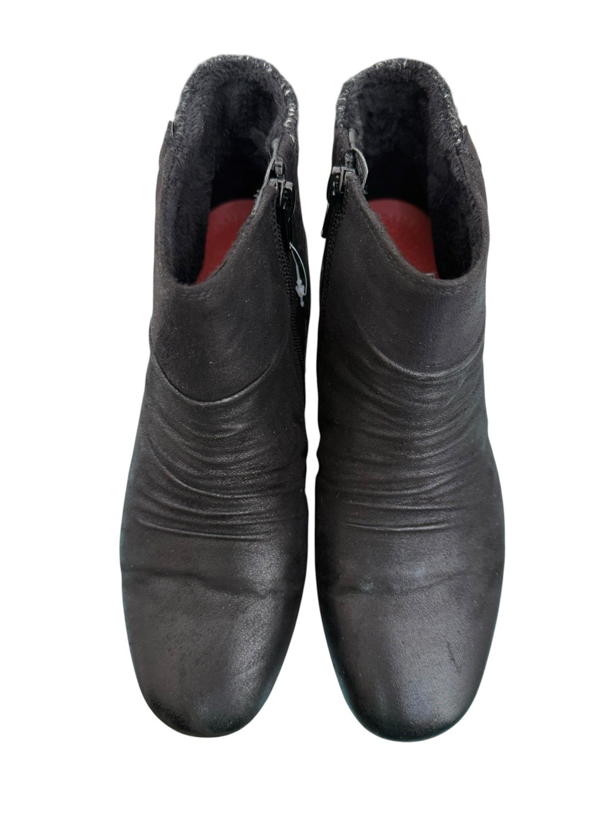 Baretraps Black Wedge Ankle Booties Womens Size 8M Peanut Side Zip Comfort NIB