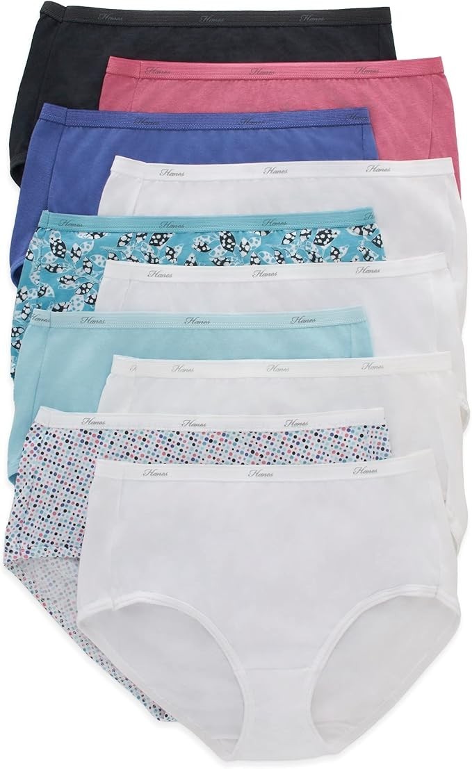 Hanes Womens 10-Pack Cotton Briefs Lady Underwear Panties Assorted Colors 6,7,8