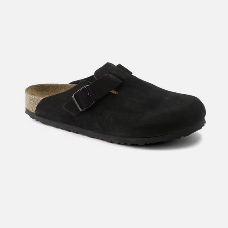 Birkenstock Boston Suede Leather Soft Footbed Unisex Clog Black Casual Shoes
