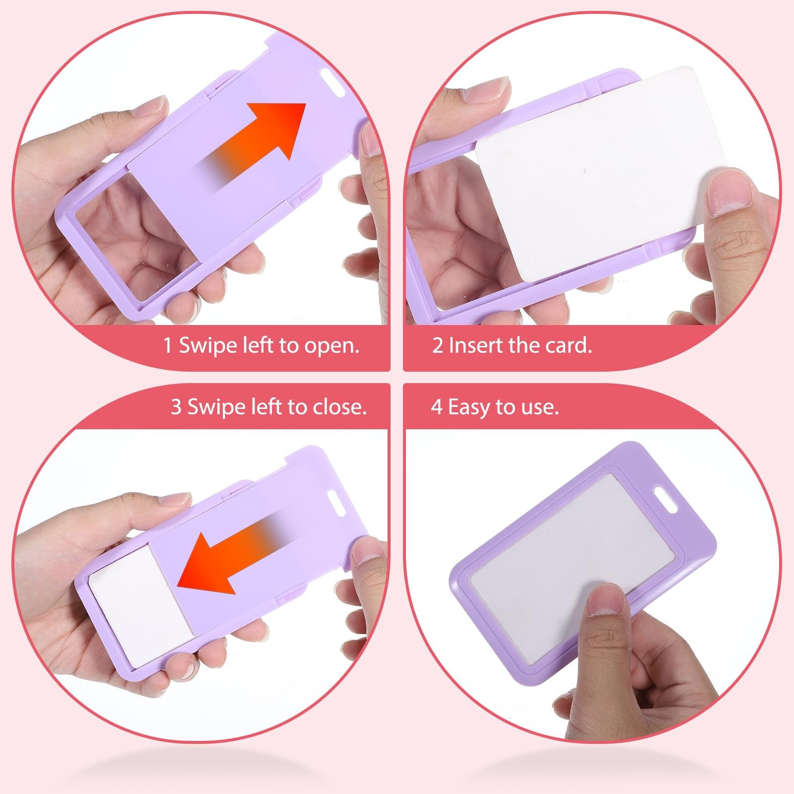 4 Pack Sliding ID Badge Holders Heavy Duty Hard Plastic Vertical Card Protectors