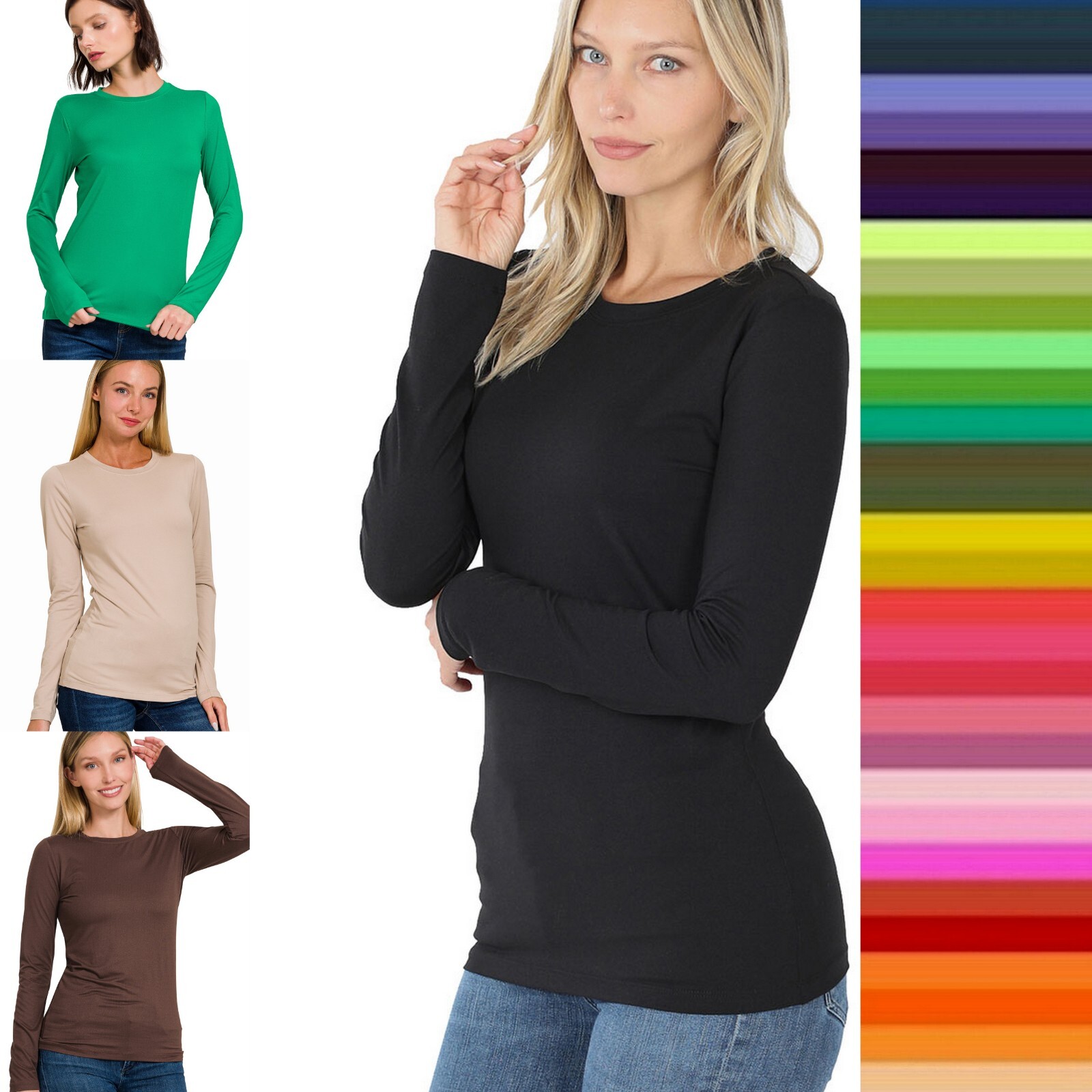 Buttery Soft Brushed Microfiber Crew Neck Long Sleeve Top Warm Layering T-Shirt