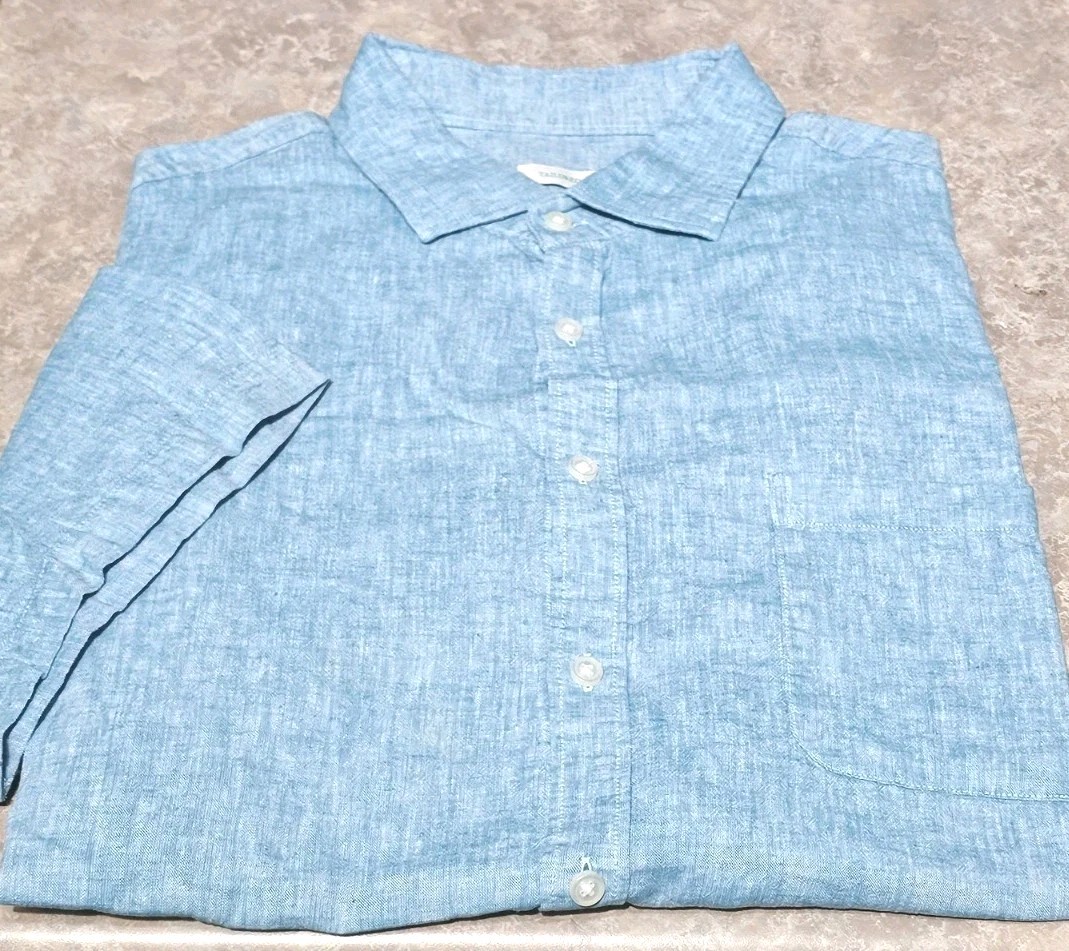 JOS.A.BANK-Marine Blue Linen/Cttn, Mens LS, TAILORED.FIT Summer Sport Shirt-(XL)