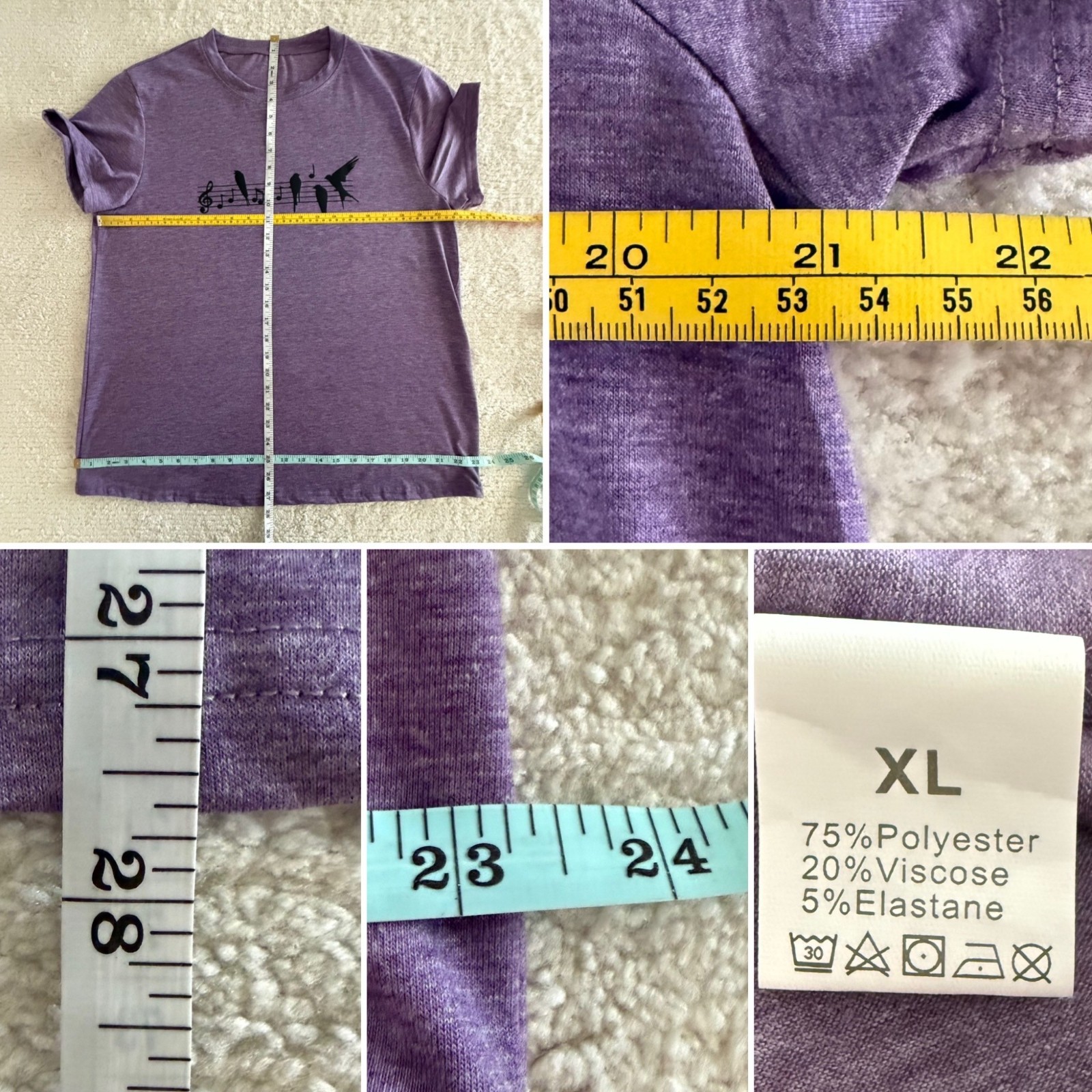 Bird Music Notes Shirt Womens XL Purple Graphic Tee Choircore Top