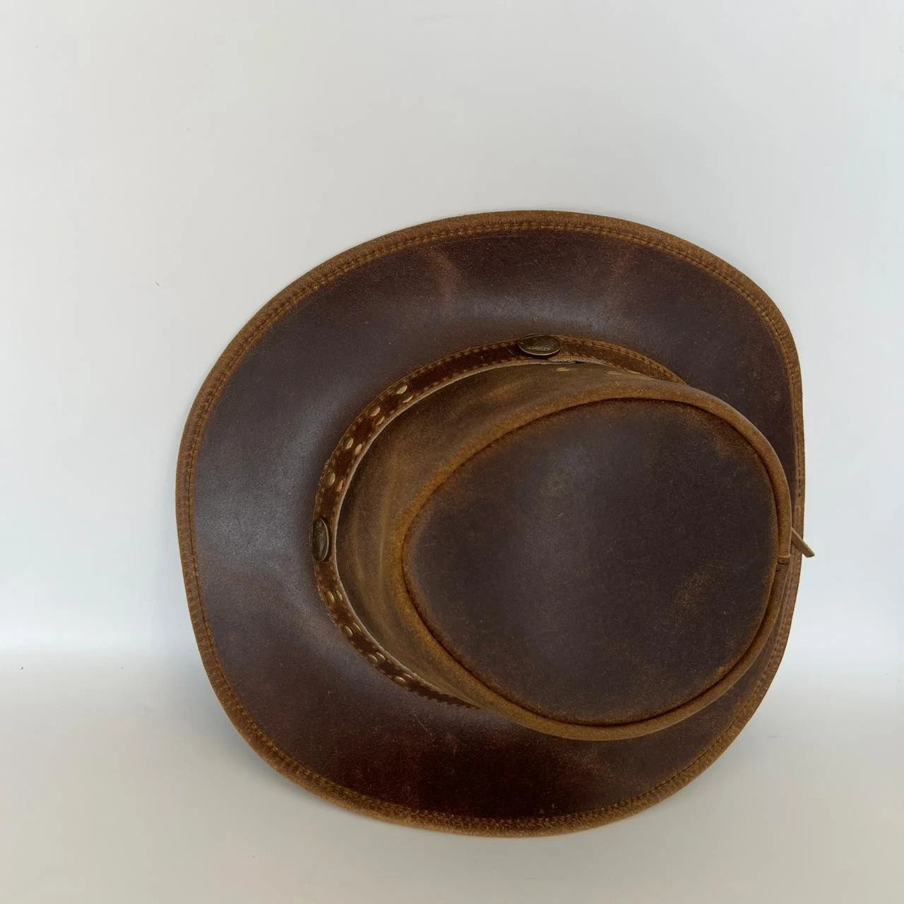 Distressed Brown Handmade Leather Top Hat Rivet Band Steampunk Gothic Hat