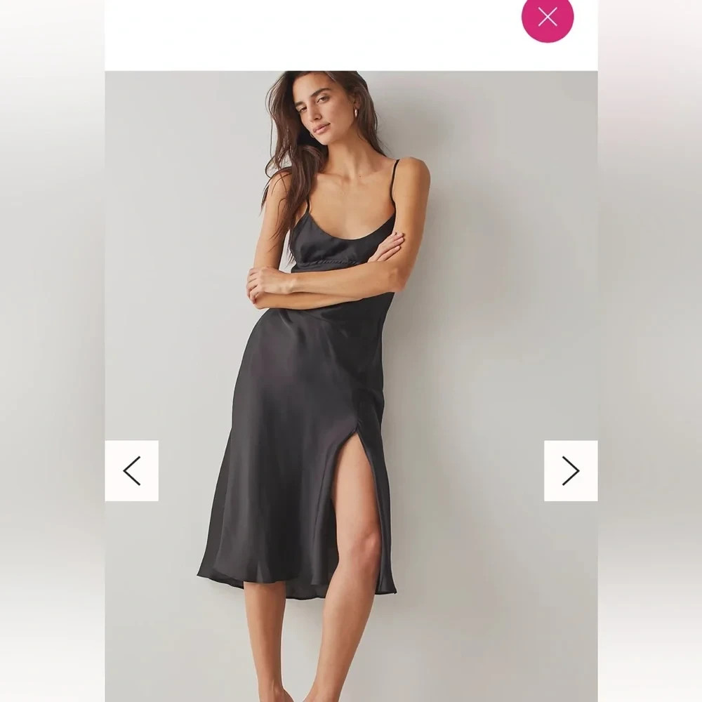 New Free People Intimately Black Satin Midi Right This Way Bias Slip Dress Sz L