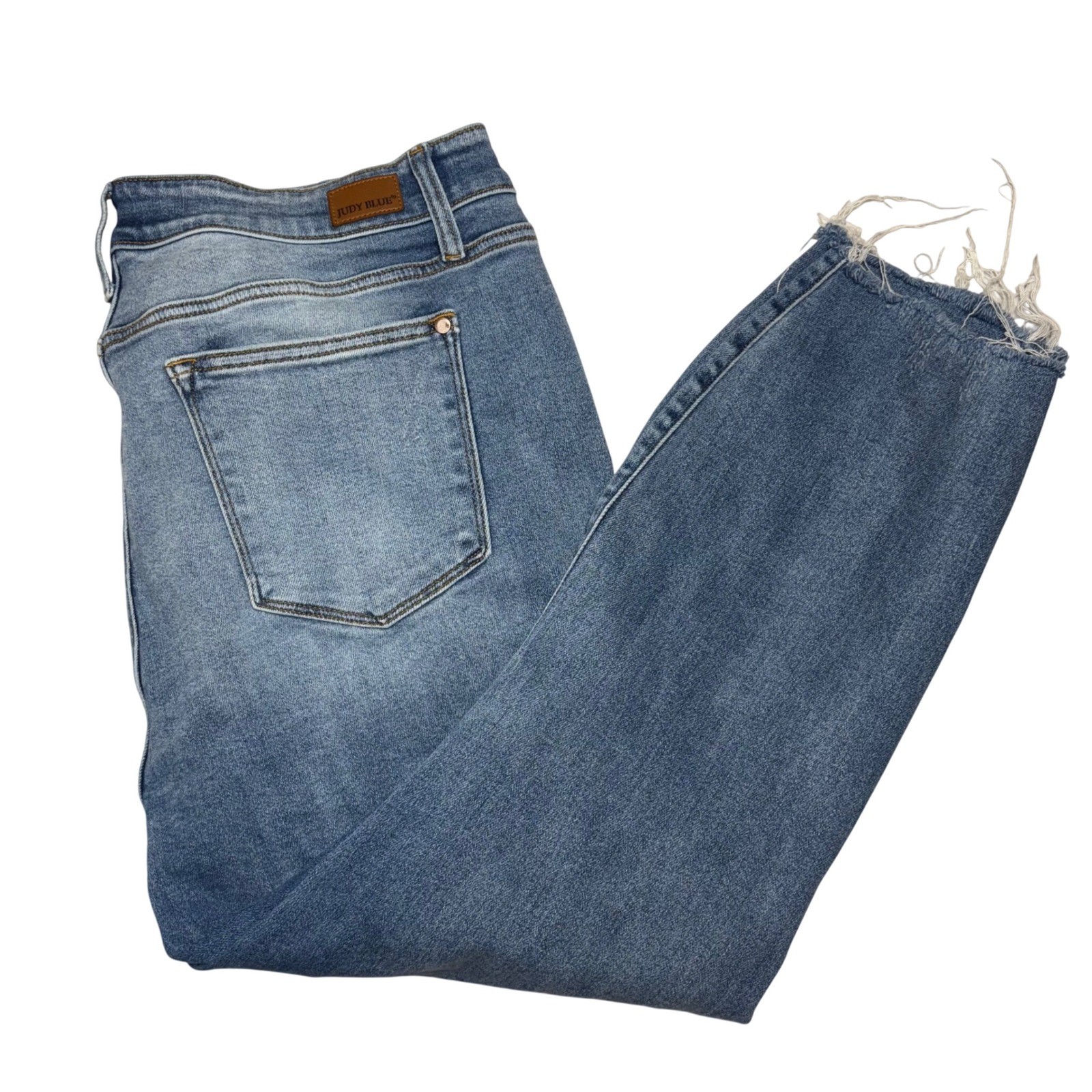 Judy Blue Boyfriend Jeans Women 20W Blue Distressed Raw Hem JB882170LT Grunge