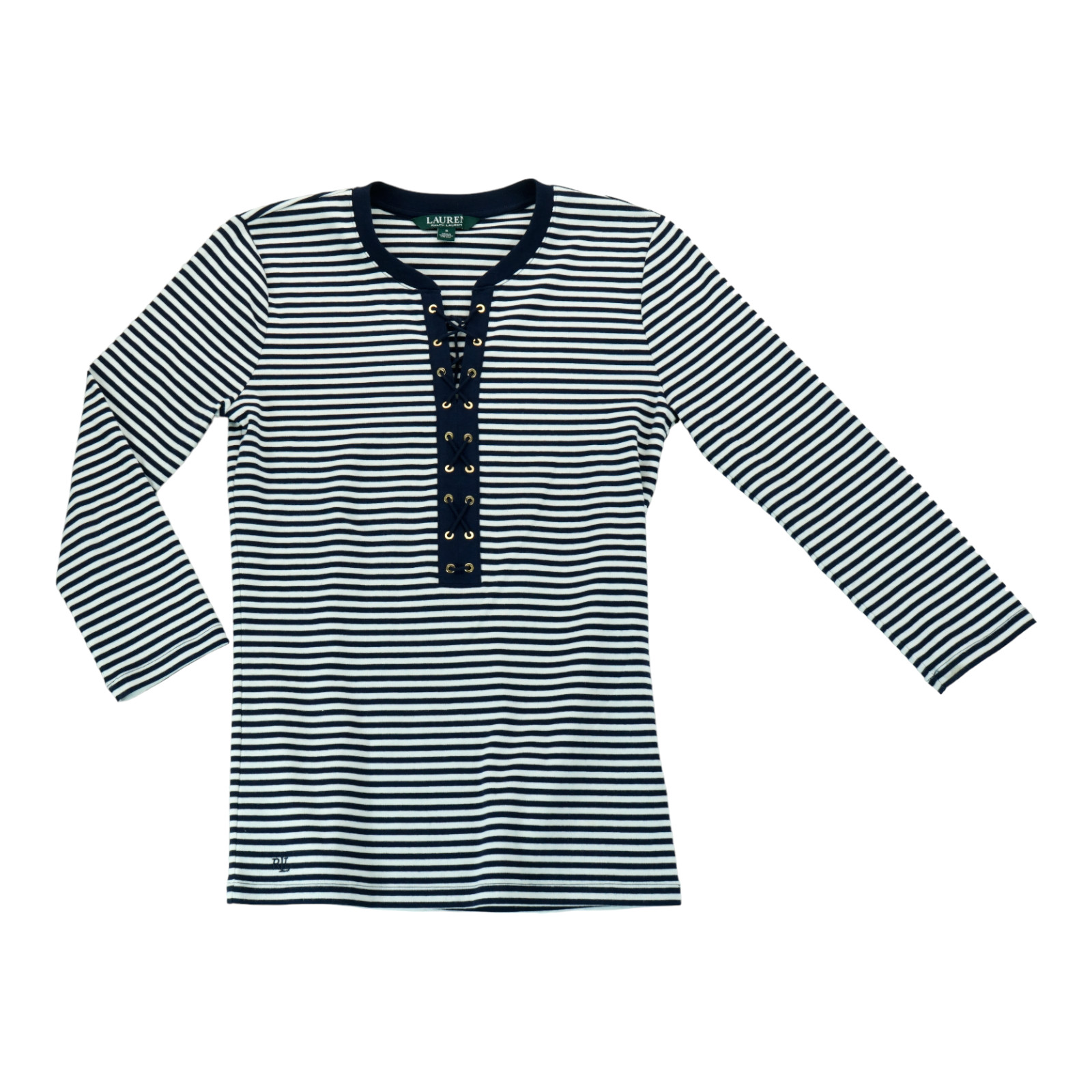 Ralph Lauren Womens Kynthia Pullover Blouse, Black, Small 94% Cotton Striped