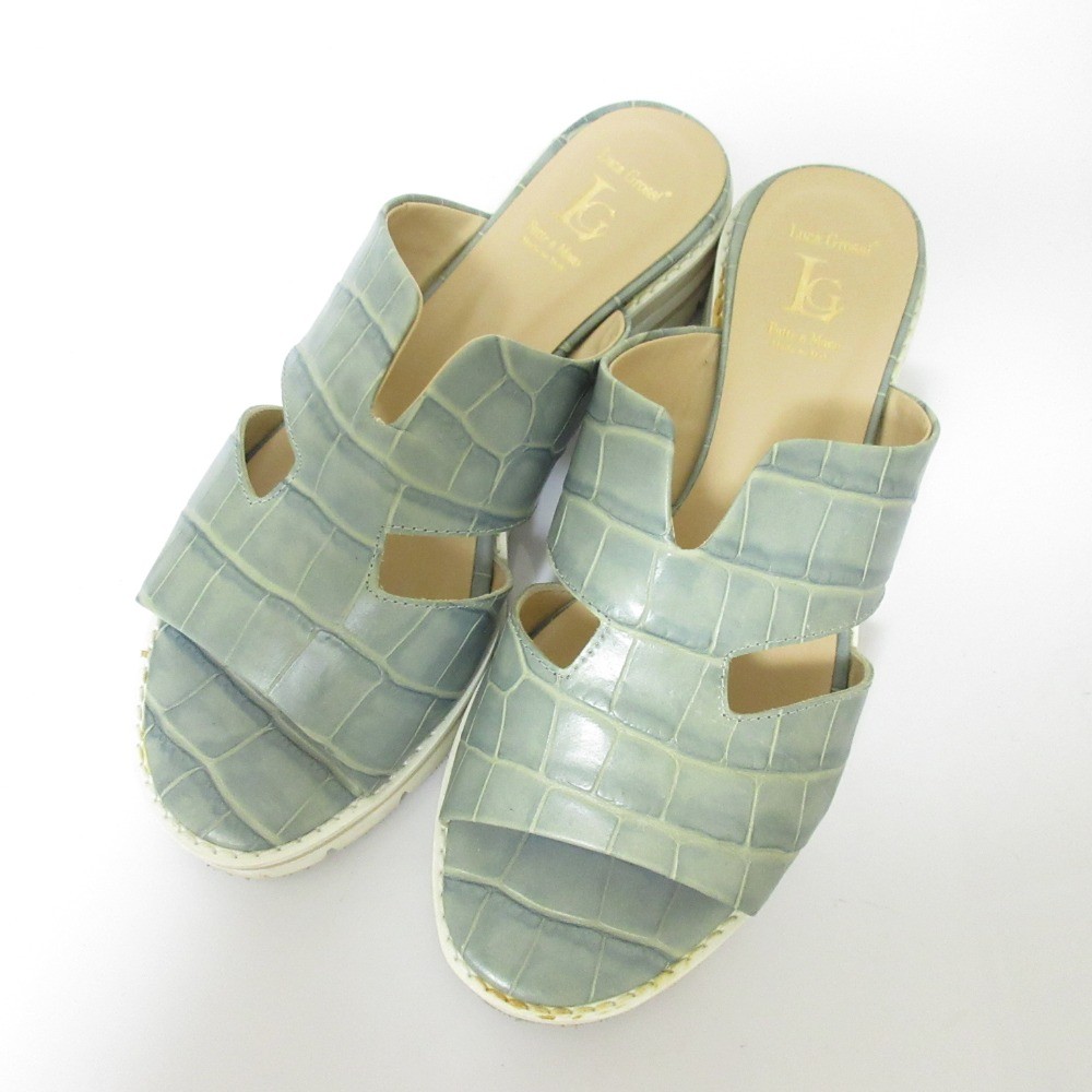 Luca Grossi Motif Platform Sandals, Approx. 9.3 inches, Blue Women USED