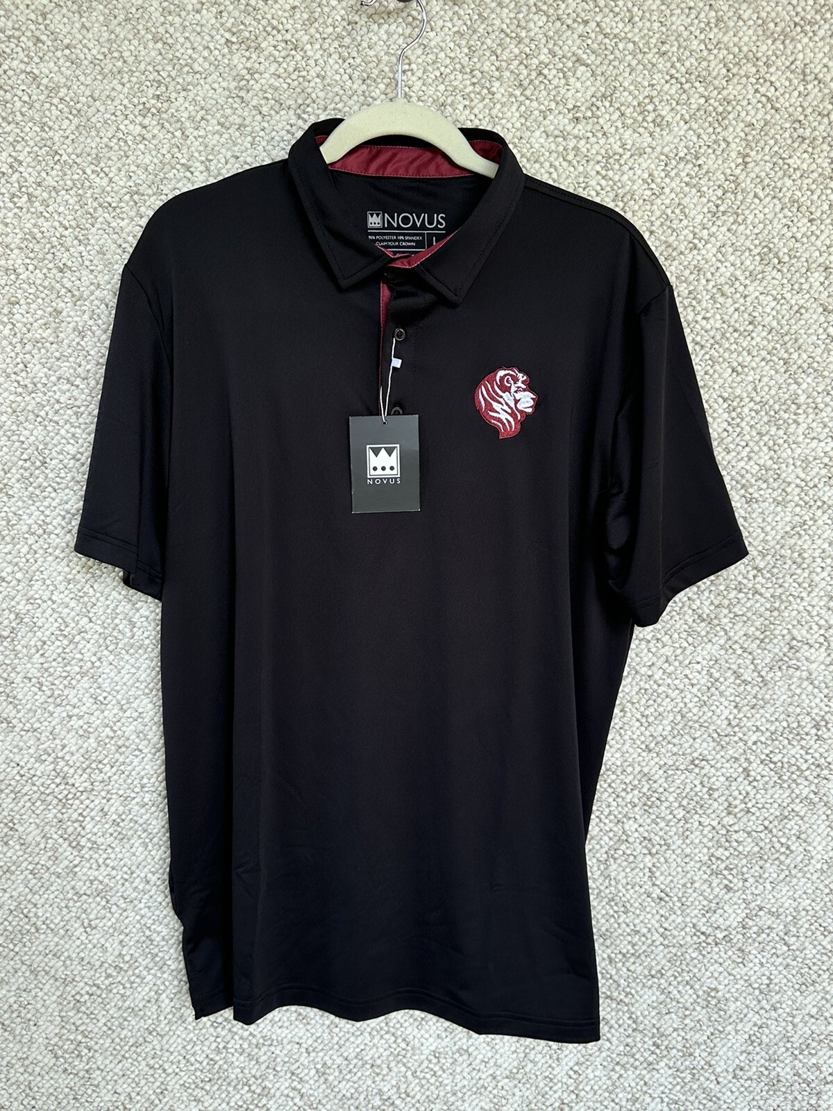 Novus Shirt Mens Large NWT Black Polo shirt with Red Lion Mens Large