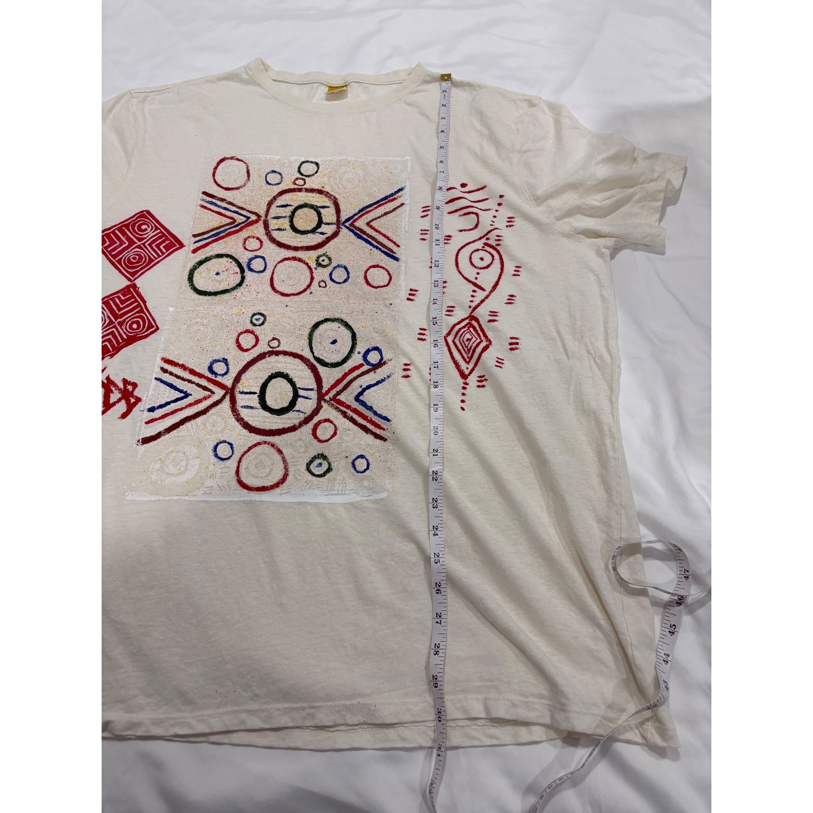 Onno Men’s Hemp Cotton Printed Graphic Tee Cream XXL Geometric Aztec Southwest
