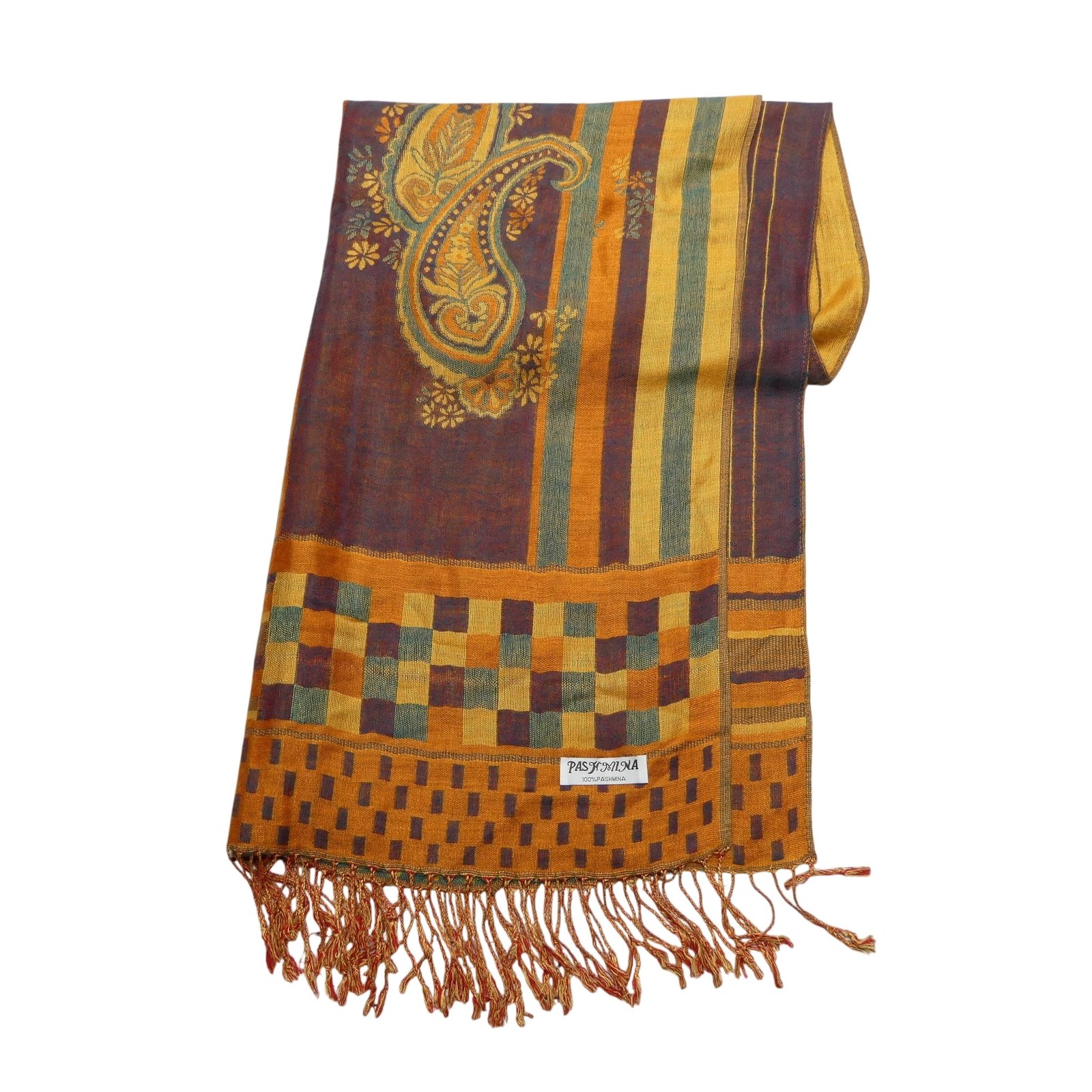 Pashmina Scarf Womens One Size Multicolor Paisley Geometric Fringe Shawl Wrap