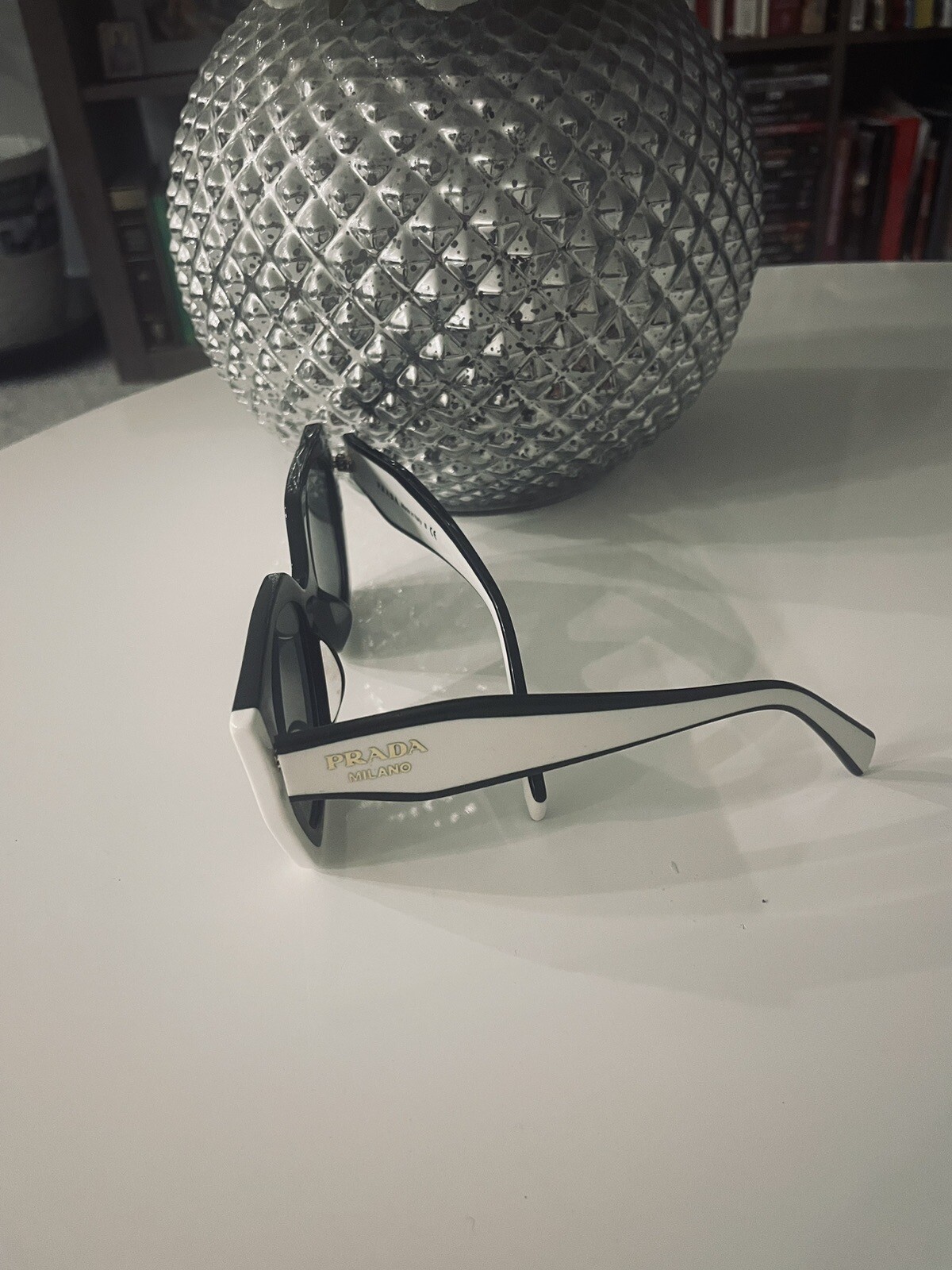 PRADA PR 15WS 09Q5S0 145mm Frame Rectangular Sunglasses – Black/White/Gray