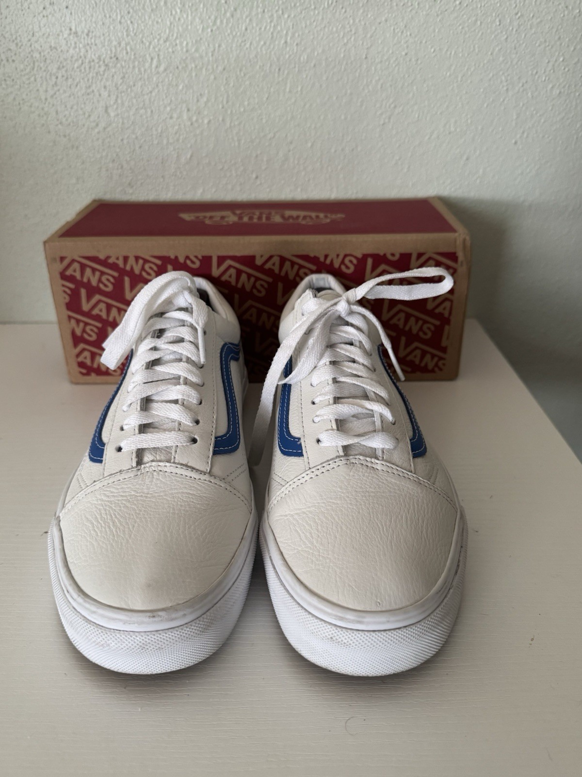 Vans Old Skool Leather Pop White Blue Sz 8.5 Men 10 Women VN0A5A092HK w/ Box